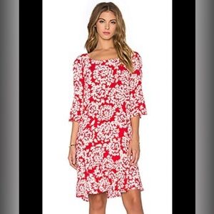 Velvet Graham Spencer Red White Floral Print Dress Size M 3/4 Sleeves.
